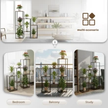 SAEIV 6-Tier Plant Stand, Flower Stand Ladder, 132 Cm High Metal And Wood Flower Bench, Plant Shelf, Plant Ladder, Suitable For Living Room, Balcony, Bedroom, Decorative Plant Ladder, Black - Giá để hoa 7 tầng - Xem 6