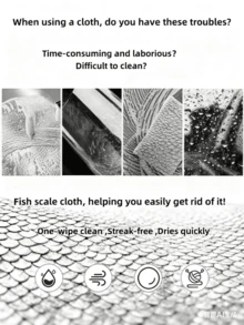 5PCS Fish Scale Magic Cleaning Cloth, Reusable Household Dishwashing Towel, Lint-Free Shine For Car Window Bathroom Mirror Color Random - Random - View 10