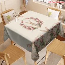 1/20pcs Easter Theme Tablecloth, Exquisite Rabbit & Pink Tulip Pattern Printed Tablecloth, Suitable For Easter Celebration Picnic Home Kitchen Dining Decor, Spring Decoration & Gift, Essential Easter Home Decor - Multicolor - View 8