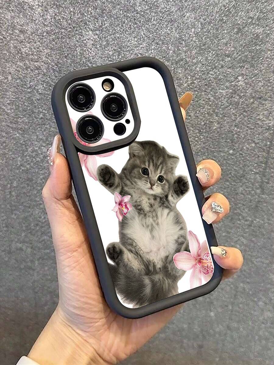 Funda de teléfono a la moda - Textura de satén plumoso Compatible con todos los modelos de teléfonos inteligentes Apple El regalo perfecto para ella, una opción ideal para San Valentín - Negro - Ver 1