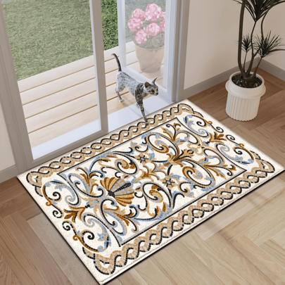 1pc Elegant Floral Pattern Printed Rug, Faux Wool Mat - Highly Absorbent, Easy To Clean, Suitable For Home Decor, Farmhouse, Entryway, Indoor, Room, Kitchen, Dining Room, Small Office/Home Office, Sink, Laundry Room, Doormat, Kitchen Mat, Non-Slip Mat