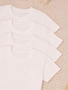 Set Of 4 Basic T-Shirts For Boys (Children's/Youth) 100% Cotton Short Sleeve Casual - Sizes 2 To 14 - 白色的 - 查看 1