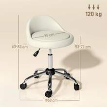Rolling Stool, Height-Adjustable Work Stool (63-83 Cm), Swivel Stool With Casters, Swivel Lounge Chair, Lounge Stool, Faux Leather, White - White - View 3