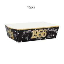 10个/60个复古30/40/50/60/70/80岁生日派对纸质食物托盘桌面装饰1946/1956/1966/1976/1986/1996，一次性零食、糖果、薯条、爆米花船形餐盘容器，适用于30/40/50/60/70/80岁生日周年纪念派对用品 - 彩色 - 查看 12