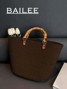 BAILEE A Casual, Stylish, Vacation-Themed Bamboo-Handled Woven Handbag. It Is Lightweight, Durable, And Has Ample Capacity. An Excellent Choice For Gifts. - Multicolor - View 6