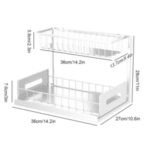 Lislark Pull-Out Under Sink Storage Rack, Double-Layer Sliding Organizer Shelf, Multipurpose Storage Rack For Kitchen And Bathroom Under Sink(Black/White) - White - View 3