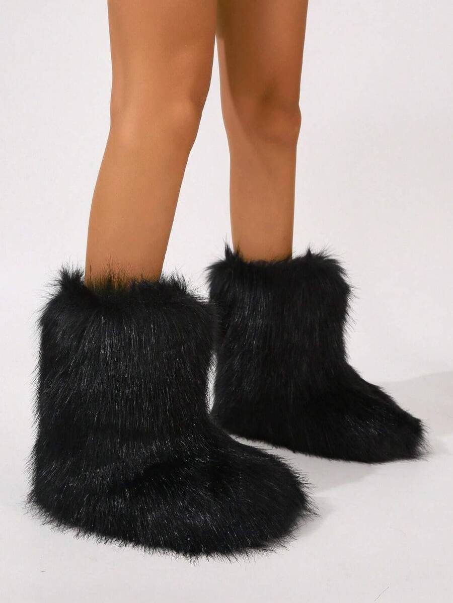 New Winter Warm Plush Faux Fur Snow Boots For Women - Dark Grey & Brown & Black Ankle Booties With Soft Lining, Cozy Slip-On Design For Cold Weather Outdoor & Indoor Wear Unisex Short Ankle Faux Raccoon Fur Snow Boots - Solid Classic Color, Super Smooth Fur Touches The Ground, Perfect For Christmas & Halloween, Y2K Style! Y2K Fashion Men's & Women's Snow Boots - Faux Raccoon Fur, Silky Smooth Floor-Reaching Fur, Solid Classic Shade, Ideal For Christmas & Halloween! Short Ankle Unisex Snow Boots With Faux Raccoon Fur - Solid Classic Color, Ultra-Smooth Fur Hits The Ground, Must-Have For Christmas & Halloween, Edgy Y2K Vibe! Christmas & Halloween Essential Faux Raccoon Fur Snow Boots (Unisex) - Solid Classic Hue, Smooth Fur Touches The Floor, Stylish Y2K Look! Y2K Short Ankle Snow Boots For Men & Women - Faux Raccoon Fur, Super Smooth Floor-Length Fur, Solid Classic Color, Great For Christmas & Halloween Celebrations! - 升級加厚黑色 - 查看 1