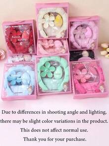 5pcs/Set Girls' Sponge SPA Headband, Wristband, Large Flower Hair Clip Gift Set, Decorative Gift Box Packaging, Suitable For Parties, Gifts And Daily Use - Multicolor - View 3