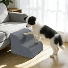 1pc Grey 2-Step Pet Stairs, High-Density Supportive Foam Dog Steps For Small Dogs & Cats, Non-Slip Bottom & Soft Knit Fabric, Ideal For Couch & Bed Access, S-Afe & Portable Pet Ramp For Senior & Puppy Use - Grey - View 9