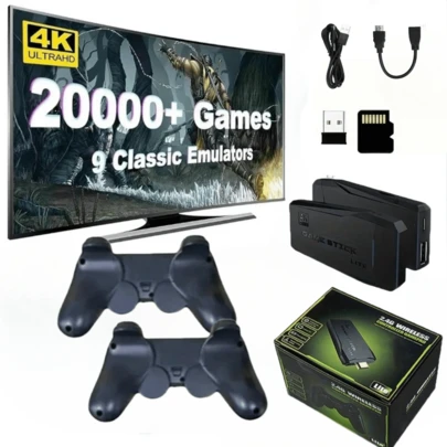 Máy chơi game cầm tay và tại nhà kiểu cổ điển - Hệ thống arcade siêu đỉnh, được cài đặt sẵn hơn 20.000 trò chơi kinh điển, trang bị hai tay cầm không dây 2.4G, 9 trình giả lập tích hợp, đầu ra TV và thiết kế nhỏ gọn, dễ mang theo.