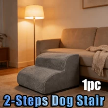1pc Grey 2-Step Pet Stairs, High-Density Supportive Foam Dog Steps For Small Dogs & Cats, Non-Slip Bottom & Soft Knit Fabric, Ideal For Couch & Bed Access, S-Afe & Portable Pet Ramp For Senior & Puppy Use - Grey - View 2