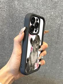 Funda de teléfono a la moda - Textura de satén plumoso Compatible con todos los modelos de teléfonos inteligentes Apple El regalo perfecto para ella, una opción ideal para San Valentín - Negro - Ver 3
