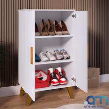 Shoe Rack Multipurpose Cabinet Organizer For Bedroom/Laundry Room, Retro Style, 2 Doors, 3 Shelves - 白色 - 查看 3