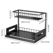 Lislark Pull-Out Under Sink Storage Rack, Double-Layer Sliding Organizer Shelf, Multipurpose Storage Rack For Kitchen And Bathroom Under Sink(Black/White) - Black - View 6