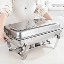 Calentador de alimentos tipo buffet de acero inoxidable con tapa y estructura plegable, charola térmica para mantener bandejas removibles para servir distintos platillos, ideal para banquetes, fiestas, catering, reuniones familiares, bodas, eventos, cocina y exterior, diseño elegante para mesa de servicio, restaurante, hotel y uso doméstico, contenedor para alimentos con estufas de alcohol, sistema práctico para conservar temperatura de carnes, guarniciones, arroz, pastas, verduras, mariscos y platillos preparados, equipo para servicio de comida con fácil armado y almacenamiento compacto, bandeja inferior para agua o hielo, presentación profesional para buffet, mesa caliente, mesa fría, eventos sociales y celebraciones, solución versátil para servir alimentos en interiores o al aire libre, calentador portátil para comida, charola buffet de acero resistente, ideal para negocios, restaurantes, hoteles, reuniones y fiestas grandes, práctico, funcional y duradero para servicio de alimentos - Plateado - Ver 12