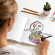 GDTME Upgraded "World In A Box" Coloring Book, 24 Pages Thick Paper, Size 7.87*7.87 Inches, Suitable For Beginners To Practice Painting, New Year Gift, Easter And Valentine's Day Gift, Adult Coloring Book, Gift For Good Friends, Office & School Supplies - Fantasy Little World - View 5