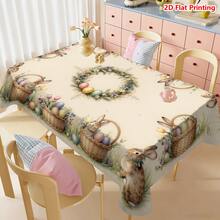 1/20pcs Easter Theme Tablecloth, Elegant Rabbit, Egg, Wreath Pattern Printed Tablecloth, Suitable For Easter Celebration, Picnic, Home, Kitchen, Dining, Spring Decor, Easter Gift, Home Decoration - Multicolor - View 5