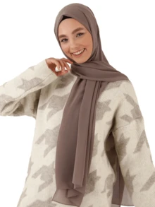 1 件优雅时尚女士纯色雪纺头巾围巾配饰女士适合 Abaya 面纱服装 - 摩卡棕 - 查看 5