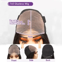 SHINEHAIR 7x5 Glueless Human Hair Wigs, Pre-Plucked And Pre-Cut, For Women, Brazilian Hair, 180% Density, Wavy, Human Hair Wigs With Transparent Lace Front, Pre-Plucked With Baby Hairs For Women - Natural Black - 查看 10