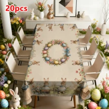 Bộ 20 khăn trải bàn chủ đề Lễ Phục Sinh, họa tiết thỏ dễ thương, trứng và vòng hoa, thích hợp cho lễ Phục Sinh, dã ngoại, gia đình, nhà bếp, phòng ăn, trang trí mùa xuân, trang trí nhà cửa dịp Lễ Phục Sinh. - Nhiều màu - Xem 14