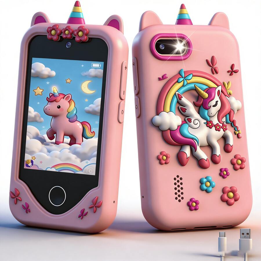 KIISDA 儿童手机玩具，内置44款游戏，具备拍照、录像、电子书、绘画等功能，是儿童圣诞节和生日礼物的最佳选择。