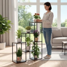 SAEIV 6-Tier Plant Stand, Flower Stand Ladder, 132 Cm High Metal And Wood Flower Bench, Plant Shelf, Plant Ladder, Suitable For Living Room, Balcony, Bedroom, Decorative Plant Ladder, Black - Giá để hoa 7 tầng - Xem 2