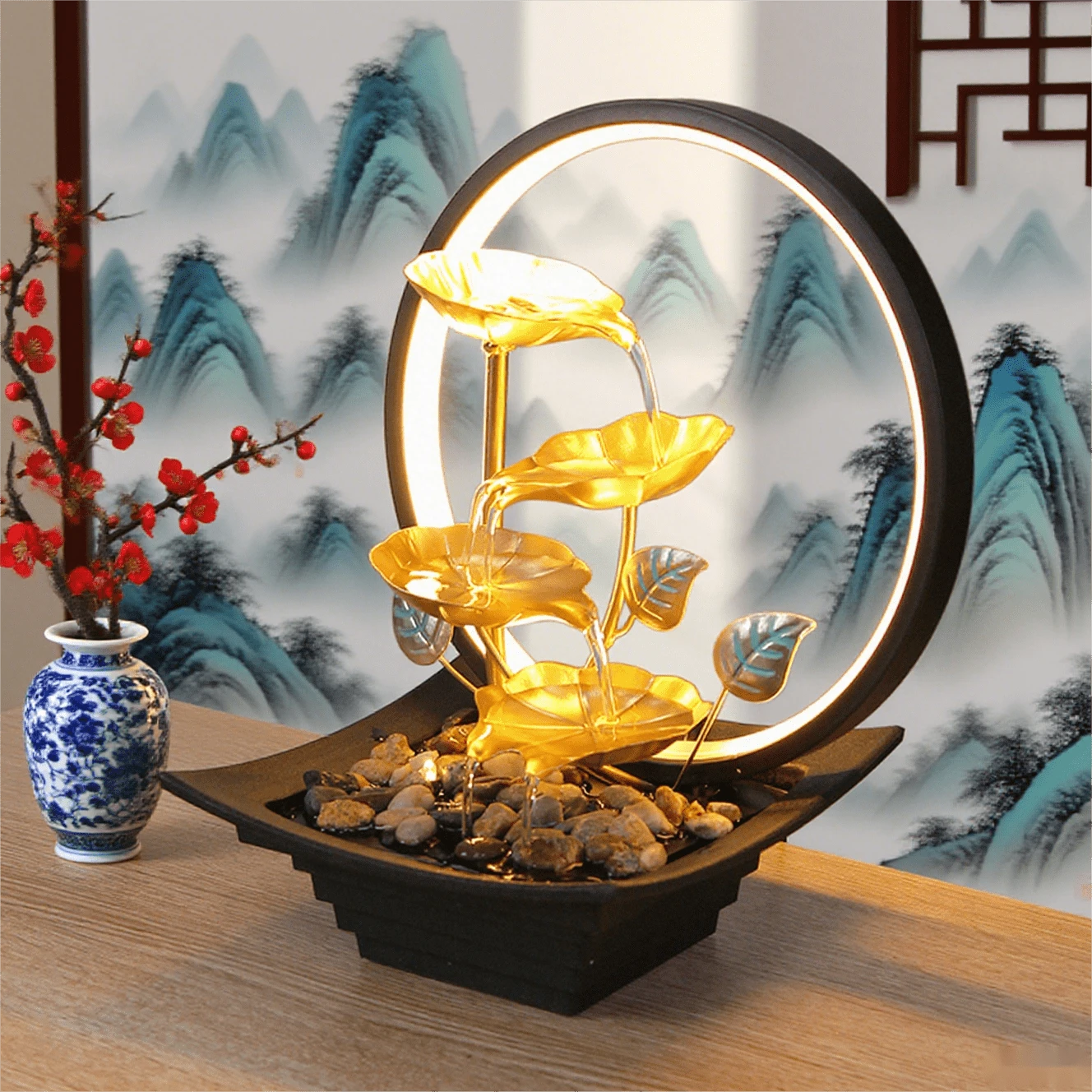 1pc USB-Powered Desktop Waterfall Fountain | Portable Zen Indoor Fountain With Natural Rocks, Relaxing And Humidifying, Ideal For Home And Office Decor, Christmas And Birthday Gifts - 1PC - 查看 1