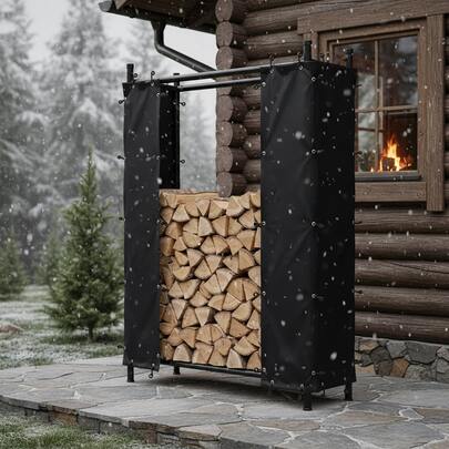 2pcs 70x185cm Firewood Rack Windproof Curtain Polyester Waterproof Firewood Shelve