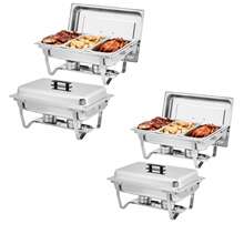 2/4/6-Pack Stainless Steel Buffet Server Set, 3-Well Rectangular Chafing Dish Multi-Compartment Food Warmer For Catering, Wedding Events, Home Parties - 銀色 4 件裝 - 查看 1
