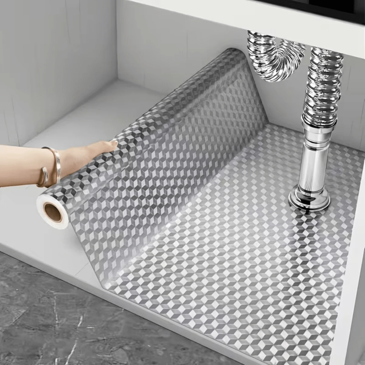 1 Cuộn Giấy Dán Bếp Chống Dầu Mỡ Họa Tiết Kẻ Caro 3D Màu Bạc, Tự Dính, Có Thể Tháo Gỡ, Dán Và Dễ Dàng, Thích Hợp Cho Tủ Bếp, Mặt Bàn, Trang Trí Nhà Cửa và Làm Mới Mặt Bàn Nội Thất.