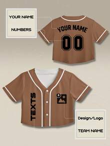 Customizable Women's Short Baseball Jacket. Can Customize Team Name, Name, Number, Logo. Provides Quick Design Preview And Fast Shipping. Suitable For Sports, Casual Wear, And Gatherings. - Brown - View 1
