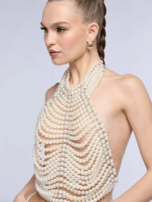 DEKUNER Chaîne de corps pendentif de perle exquise, design court qui montre la noblesse et l'élégance, convient aux femmes, cadeau de la Saint-Valentin - Blanc - Voir 3