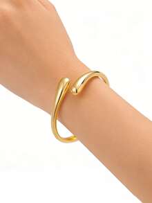 2pcs 18K Water Drop Bangle Bracelets, Suitable For Any Occasion - Gold + Silver - View 8