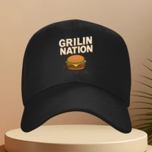 1 Piece GRILIN NATION Baseball Cap - Adjustable Snapback Hat With Hamburger Pattern, Lightweight Non-Elastic Baseball Cap, Suitable For Men And Women, Grillin Nation Pride, Perfect Gift For BBQ Enthusiasts And BBQ Lovers, Casual Headwear, Sports Design, Durable Fabric, Outdoor Headwear, Men And Women Headwear, Breathable Material, Sports Fans Unisex - White - View 3