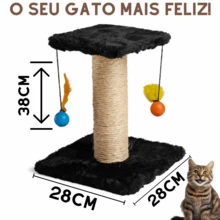 Arranhador Quadrado para Gatos com Duas Bolinhas e Poste Sisal - Marrom - Visão 3