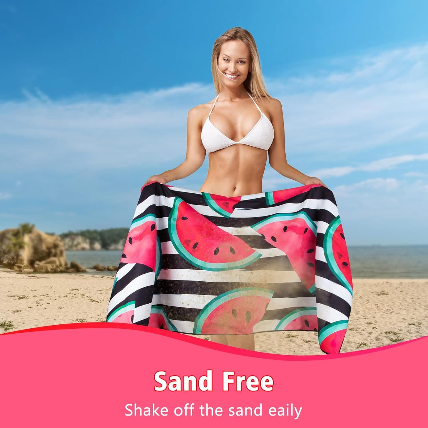 71"X32" Extra Large Microfiber Lightweight Quick Dry Beach Towel, Adult Beach Bath Towel For Beach, Swimming Pool, Camping (Watermelon) - 3 - Xem 1