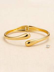 2pcs 18K Water Drop Bangle Bracelets, Suitable For Any Occasion - Gold + Silver - View 4