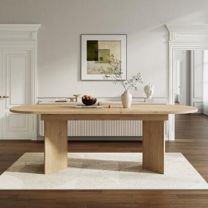Extendable Dining Table 160/200 * 90cm For 6-8 People, Round Dining Table, Thickened Tabletop, Simple Style Extendable Dining Table, Oak Color