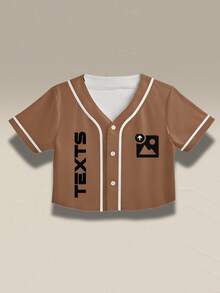Customizable Women's Short Baseball Jacket. Can Customize Team Name, Name, Number, Logo. Provides Quick Design Preview And Fast Shipping. Suitable For Sports, Casual Wear, And Gatherings. - Brown - View 2