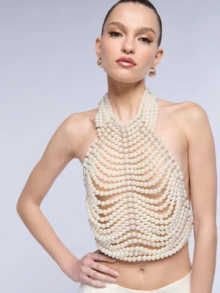DEKUNER Chaîne de corps pendentif de perle exquise, design court qui montre la noblesse et l'élégance, convient aux femmes, cadeau de la Saint-Valentin - Blanc - Voir 7