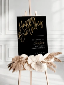 1pc Personalized Black & Gold Birthday Poster, Happy Birthday Welcome Sign, Customized Birthday Welcome Signage, Frameless Canvas Wall Art - Personalized Wall Art With Your Name, Customized Birthday Welcome Signage Printed Canvas Poster - Multicolor - View 3