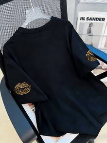 T-shirt décontracté pour femme à col rond, manches courtes, imprimé léopard et motif lèvres. T-shirt imprimé à col rond, top grande taille pour femme... Noir d'été - Noir - Voir 3