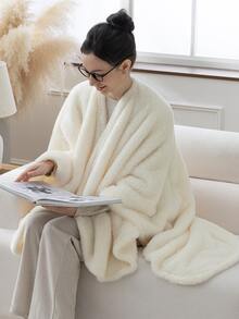 Women's Ultra-Soft Fuzzy Fluffy Wearable Throw With Pockets – Cozy Plush Fleece Wrap For Lounging - 乳白色 - 查看 1