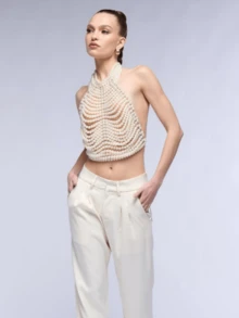 DEKUNER Chaîne de corps pendentif de perle exquise, design court qui montre la noblesse et l'élégance, convient aux femmes, cadeau de la Saint-Valentin - Blanc - Voir 6