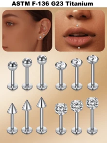 CIZME 16G 6/8/10/12mm Titanium Steel Stud Earrings, Lip Rings, Flat Back Earrings, Nose Rings, Cartilage Hoops, Lip Rings, CZ Stud Earrings For Women & Men - Silver - View 1