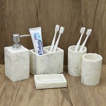 高级大理石外观浴室配件套装，包括洗发水、沐浴露、皂液器、牙刷架、肥皂盒、玻璃杯，可自由组合用于各种场景 - 白仿樹皮紋 - 查看 1