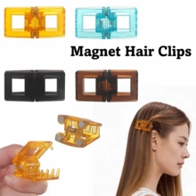 1个创意方形磁性发夹，智能磁性迷你爪夹，刘海夹，侧边夹，几何图案街头风 - 彩色 - 查看 4