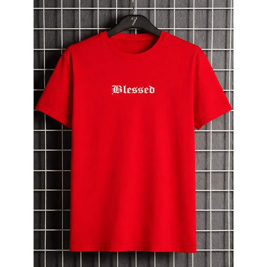Men's/Unisex Printed Shirt With Crew Neck, 100% Cotton - 紅色 - 查看 1