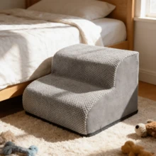 1pc Grey 2-Step Pet Stairs, High-Density Supportive Foam Dog Steps For Small Dogs & Cats, Non-Slip Bottom & Soft Knit Fabric, Ideal For Couch & Bed Access, S-Afe & Portable Pet Ramp For Senior & Puppy Use - Grey - View 6