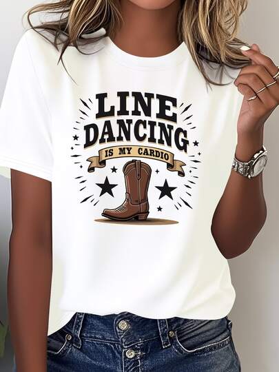 100% Cotton Women'S Pure Comfortable T-Shirt For Line Dancing And Cardio In Cowboy Boots.